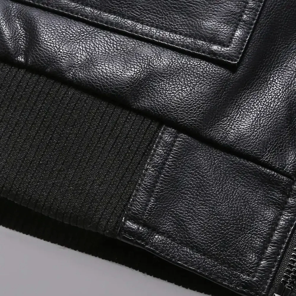 Black Bomber Jacket with Tan Collar - Picture 3 of 4